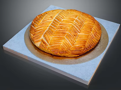 Delicious Golden Round Braided Puff Pastry on Light Blue Square Platter and Gold Base Plate 3d model
