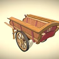 Rustic Vintage Wooden Cart With Wheel Shovel Lantern And Metal Bucket