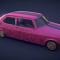 Vintage Pink Sedan Car With Worn Exterior And Classic Design