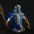 Detailed Aquaman Sculpture With Silver Muscular Body Golden Trident Blue Accents And Wavy Hair