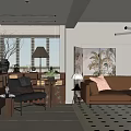 Cozy Home Balcony Relaxation Space With Wooden Bookshelves Armchair Table Lamp And Potted Plants
