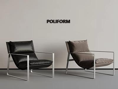 Poliform Modern Chairs With Black Leather And Brown Seats On Metal Frames 3d model