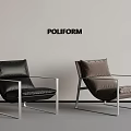 Poliform Modern Chairs With Black Leather And Brown Seats On Metal Frames
