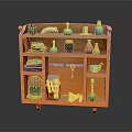 Vibrant Orange Multi Tiered Cabinet With Colorful Bottles Bowls And Books