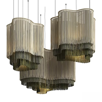 Three Modern Chandeliers With Hanging Fringe Design And Neutral Gradient Tones For Home Decor Lighting 3d model