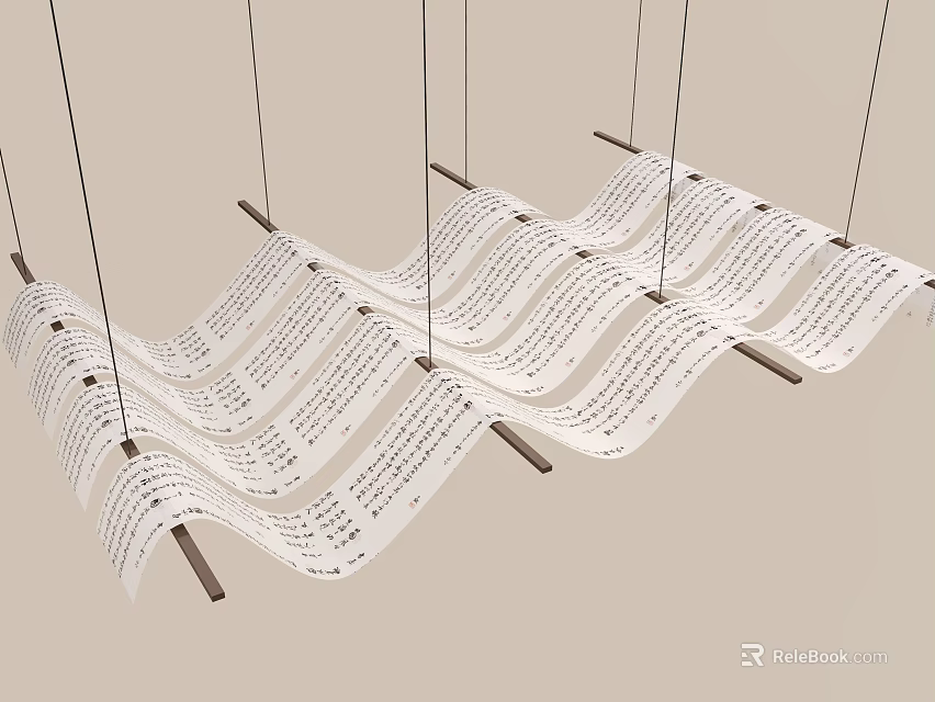 Elegant Wavy Fabric Ceiling Drapery Hanging Decor with Curved Design 3d model 