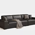 Black Leather Sectional Sofa With Accent Pillows And Throw Blanket 3d model