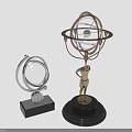Decorative Furniture Pieces With Metal Rings Transparent Spheres Black Bases And Human Figure Sculpture