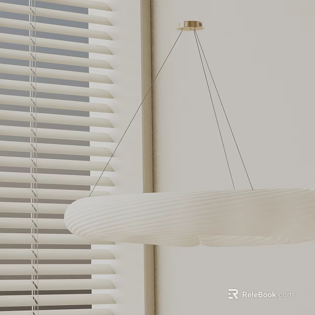 Stylish White Wavy Pendant Light With Pleated Design Near Window Blinds 3d model 