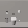 Modern Toilet in Bathroom with Trash Can Toilet Paper Holder Flush Panel and Brush