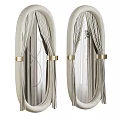 Elegant Oval Mirrors With Beige Frame Decorative Curtains And Golden Metal Buckles For Home Decor