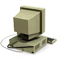 Vintage Desktop Computer With Monitor Keyboard Mouse And Red Blue Sticky Notes