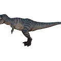 Realistic 3D Render Tyrannosaurus Rex Dinosaur Standing With Gray Stripes Open Mouth Sharp Teeth