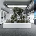 Modern Exhibition Hall with World Map Wall Glass Display Cabinets and Green Plants