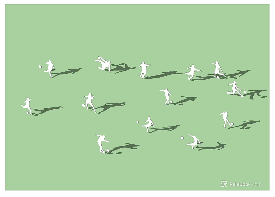 White Silhouette Landscape Sculptures with Various Poses and Shadows on Green Background 3d model 