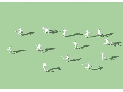White Silhouette Landscape Sculptures with Various Poses and Shadows on Green Background 3d model