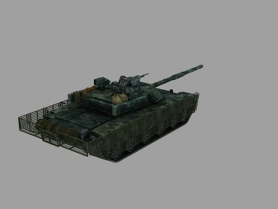 Modern Military Tank Featuring Camouflage Armor Turret Long Barrel Tracks And Cage 3d model
