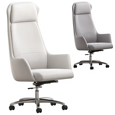 Light Colored Modern High Back Office Chair With Swivel Wheels And Leather Upholstery 3d model