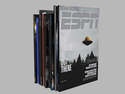 Stack of Books and Magazines with ESPN Cover Featuring UFO and Truth Quote 3d model