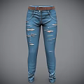 Blue Distressed Skinny Jeans with Ripped Details and Brown Belt Casual Style