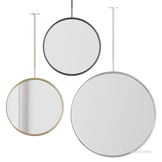 Stylish Round Mirrors With Gold Black Silver Frames For Interior Decoration 3d model 