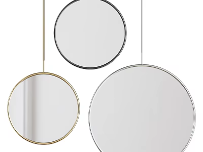 Stylish Round Mirrors With Gold Black Silver Frames For Interior Decoration 3d model