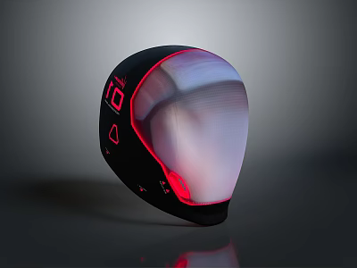 Futuristic Combat Weapon Helmet With Black Shell Red Glowing Accents And Digital 8 Markings 3d model