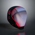Futuristic Combat Weapon Helmet With Black Shell Red Glowing Accents And Digital 8 Markings