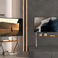 Two Flat Screen TVs On Rolling Metal Stands Display Nature Landscapes 3d model