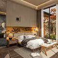 Cozy Homestay Guest Room Featuring Comfortable Bed Large Window Natural View And Decorative Painting