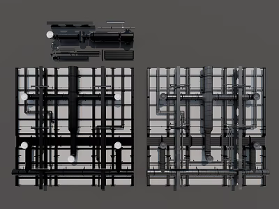 Suspended Ceiling Support Structure With Metal Framework Grid Pipes And Lighting Fixtures 3d model