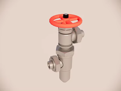 Durable Industrial Valve with Red Handwheel and Silver Body for Pipeline Control Systems 3d model