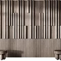 Modern Wooden TV Wall Design With Vertical Strips And Horizontal Panels