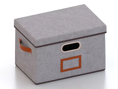 Gray Fabric Storage Box With Orange Handle Circular Window And Rectangular Label 3d model