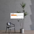 Stylish Leisure Chair With Tall Plant Against Gray Wall On Wooden Floor