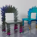 Colorful Spiky Leisure Chairs With Glossy Gradient Finish On Gray Floor White Wall