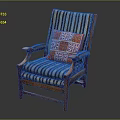 Comfortable Striped Fabric Lounge Chair Featuring Wooden Armrests And Patterned Cushion