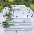 Outdoor Stairs with Palm Trees Greenery Lawn and Seating Areas in Public Space