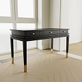 Modern Black Desk With Gold Legs Drawers And Light Herringbone Floor