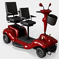 Red Two Seater Mobility Scooter With Black Seats Front Basket And Electric Design