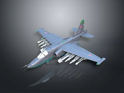 Gray Military Aircraft Model With Red Star Emblems And Multiple Missiles On Wings Detailed Design 3d model
