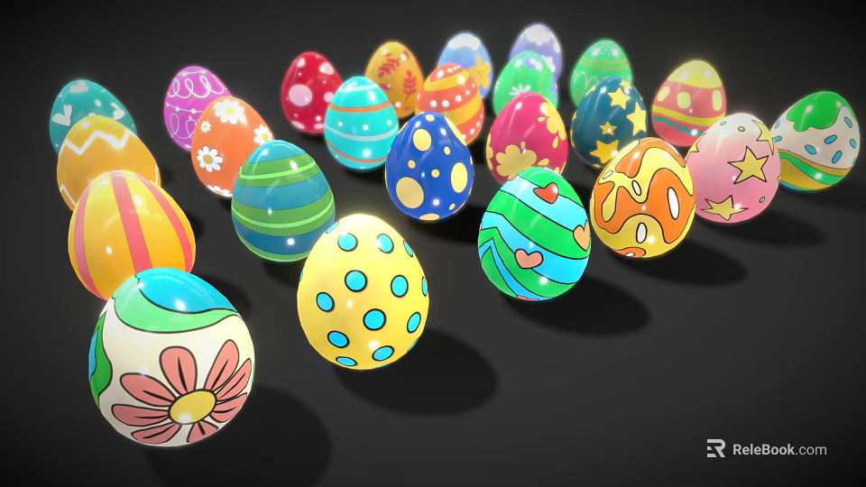 Easter Bunny Themed Colorful Painted Eggs For Spring Festive Decorations 3d model 