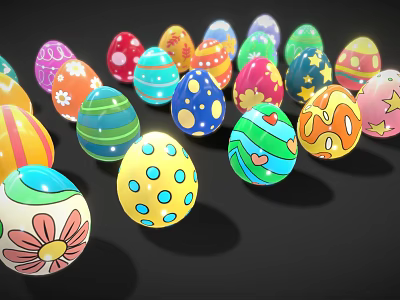 Easter Bunny Themed Colorful Painted Eggs For Spring Festive Decorations 3d model