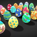Easter Bunny Themed Colorful Painted Eggs For Spring Festive Decorations 3d model