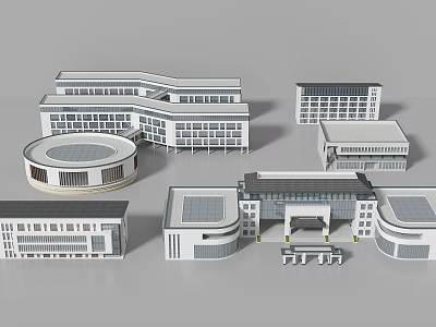 Modern Campus School Buildings With Different Shapes Flat Roofs And Windows 3d model