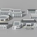 Modern Campus School Buildings With Different Shapes Flat Roofs And Windows 3d model