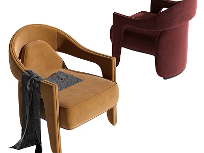 Modern Accent Chair Brown and Maroon Upholstery with Throw Blanket Elegant Armrest Comfortable Seat 3d model