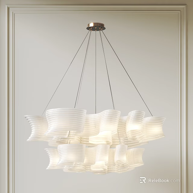 Modern White Layered Pleated Chandelier Design For Elegant Interior Lighting 3d model 