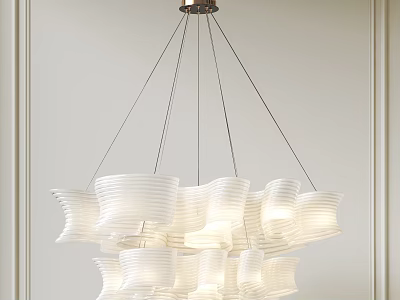Modern White Layered Pleated Chandelier Design For Elegant Interior Lighting 3d model