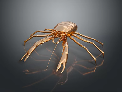 Stunning Golden Lobster With Shiny Metallic Body On Dark Reflective Background 3d model